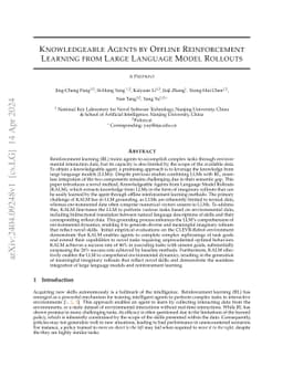 Knowledgeable Agents by Offline Reinforcement Learning from Large
  Language Model Rollouts