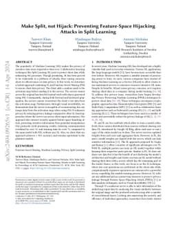 Make Split, not Hijack: Preventing Feature-Space Hijacking Attacks in
  Split Learning