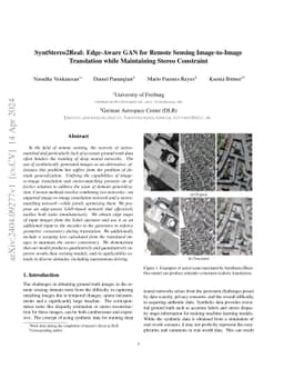SyntStereo2Real: Edge-Aware GAN for Remote Sensing Image-to-Image
  Translation while Maintaining Stereo Constraint