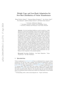 Weight Copy and Low-Rank Adaptation for Few-Shot Distillation of Vision
  Transformers