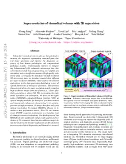 Super-resolution of biomedical volumes with 2D supervision