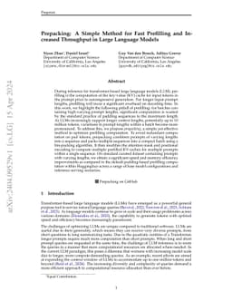 Prepacking: A Simple Method for Fast Prefilling and Increased Throughput
  in Large Language Models