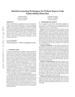 Machine Learning Techniques for Python Source Code Vulnerability
  Detection