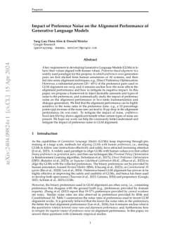 Impact of Preference Noise on the Alignment Performance of Generative
  Language Models