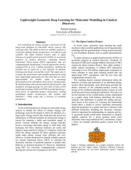 Lightweight Geometric Deep Learning for Molecular Modelling in Catalyst
  Discovery