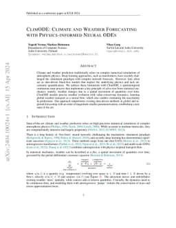 ClimODE: Climate and Weather Forecasting with Physics-informed Neural
  ODEs