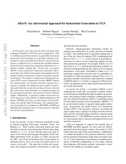 AIGeN: An Adversarial Approach for Instruction Generation in VLN