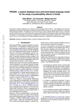 PRODIS - a speech database and a phoneme-based language model for the
  study of predictability effects in Polish