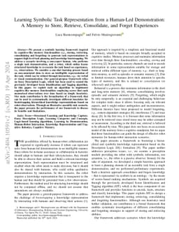 Learning Symbolic Task Representation from a Human-Led Demonstration: A
  Memory to Store, Retrieve, Consolidate, and Forget Experiences