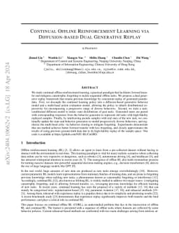 Continual Offline Reinforcement Learning via Diffusion-based Dual
  Generative Replay