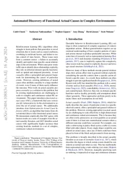 Automated Discovery of Functional Actual Causes in Complex Environments