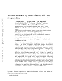 Molecular relaxation by reverse diffusion with time step prediction