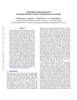 What Hides behind Unfairness? Exploring Dynamics Fairness in
  Reinforcement Learning