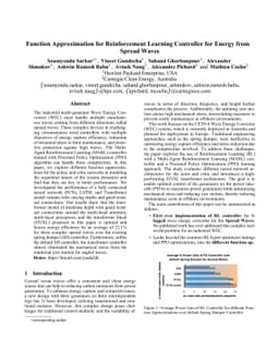 Function Approximation for Reinforcement Learning Controller for Energy
  from Spread Waves