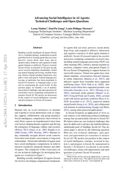 Advancing Social Intelligence in AI Agents: Technical Challenges and
  Open Questions