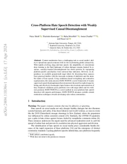 Cross-Platform Hate Speech Detection with Weakly Supervised Causal
  Disentanglement