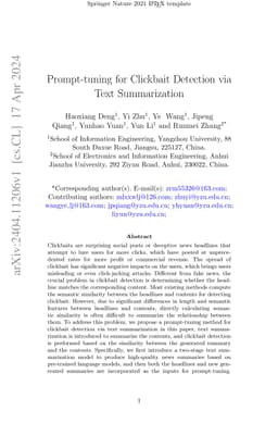 Prompt-tuning for Clickbait Detection via Text Summarization