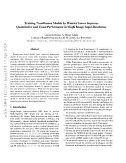 Training Transformer Models by Wavelet Losses Improves Quantitative and
  Visual Performance in Single Image Super-Resolution