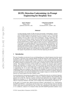 DUPE: Detection Undermining via Prompt Engineering for Deepfake Text