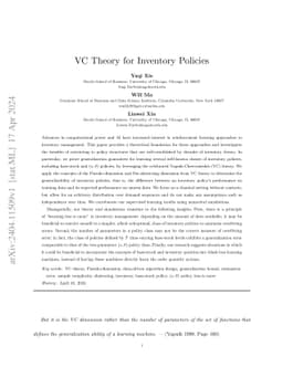 VC Theory for Inventory Policies