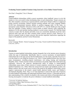 Evaluating Tenant-Landlord Tensions Using Generative AI on Online Tenant
  Forums