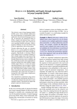 REQUAL-LM: Reliability and Equity through Aggregation in Large Language
  Models