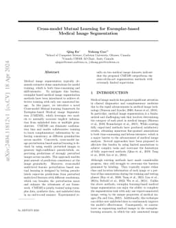 Cross-model Mutual Learning for Exemplar-based Medical Image
  Segmentation
