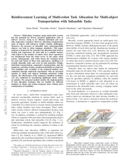 Reinforcement Learning of Multi-robot Task Allocation for Multi-object Transportation with Infeasible Tasks