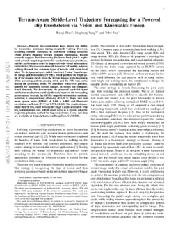 Terrain-Aware Stride-Level Trajectory Forecasting for a Powered Hip
  Exoskeleton via Vision and Kinematics Fusion