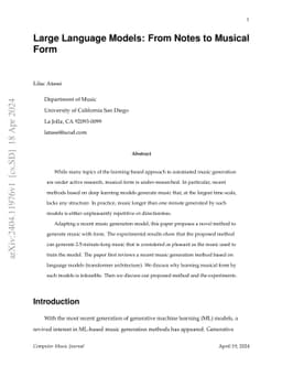 Large Language Models: From Notes to Musical Form
