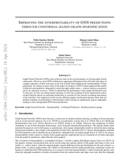Improving the interpretability of GNN predictions through
  conformal-based graph sparsification