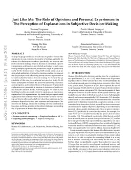 Just Like Me: The Role of Opinions and Personal Experiences in The
  Perception of Explanations in Subjective Decision-Making