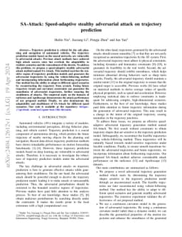 SA-Attack: Speed-adaptive stealthy adversarial attack on trajectory
  prediction