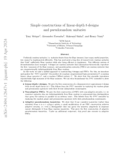 Simple constructions of linear-depth t-designs and pseudorandom
  unitaries