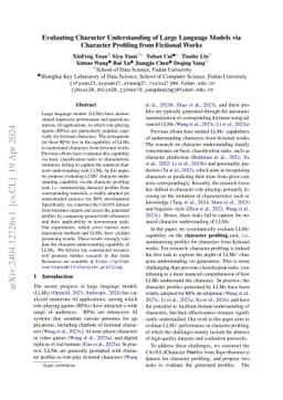 Evaluating Character Understanding of Large Language Models via
  Character Profiling from Fictional Works