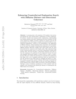 Enhancing Counterfactual Explanation Search with Diffusion Distance and
  Directional Coherence