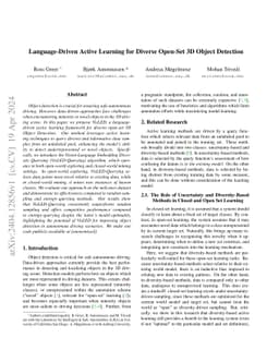 Language-Driven Active Learning for Diverse Open-Set 3D Object Detection