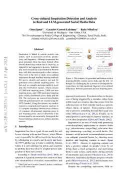 Cross-cultural Inspiration Detection and Analysis in Real and
  LLM-generated Social Media Data