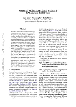 MAiDE-up: Multilingual Deception Detection of GPT-generated Hotel
  Reviews