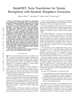 StrideNET: Swin Transformer for Terrain Recognition with Dynamic
  Roughness Extraction