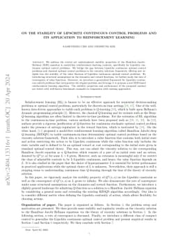 On the stability of Lipschitz continuous control problems and its
  application to reinforcement learning