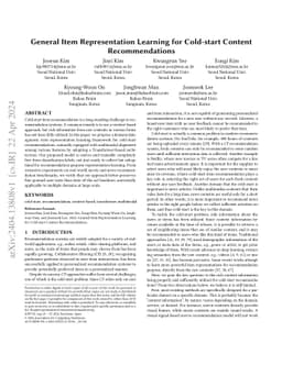 General Item Representation Learning for Cold-start Content
  Recommendations
