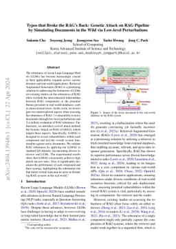 Typos that Broke the RAG's Back: Genetic Attack on RAG Pipeline by
  Simulating Documents in the Wild via Low-level Perturbations