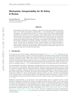 Mechanistic Interpretability for AI Safety -- A Review