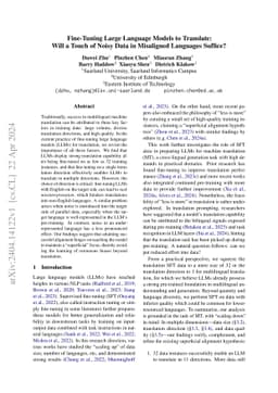 Fine-Tuning Large Language Models to Translate: Will a Touch of Noisy
  Data in Misaligned Languages Suffice?
