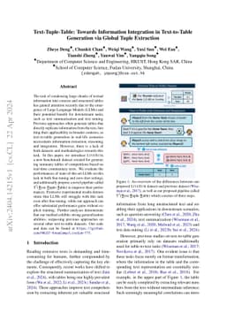 Text-Tuple-Table: Towards Information Integration in Text-to-Table
  Generation via Global Tuple Extraction