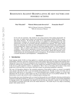 Resistance Against Manipulative AI: key factors and possible actions