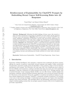 Reinforcement of Explainability of ChatGPT Prompts by Embedding Breast
  Cancer Self-Screening Rules into AI Responses