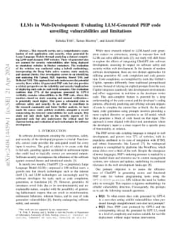 LLMs in Web Development: Evaluating LLM-Generated PHP Code Unveiling
  Vulnerabilities and Limitations