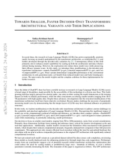 Towards smaller, faster decoder-only transformers: Architectural
  variants and their implications